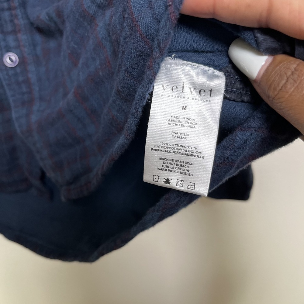 Velvet by Graham &‎ Spencer Women Flannel Shirt Medium Blue Academia Cabincore - Picture 5 of 7
